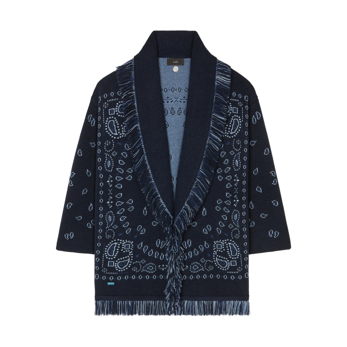 paisley-jacquard fringe coat