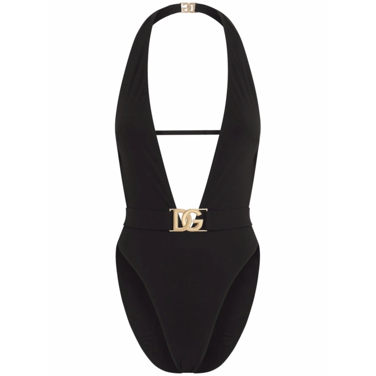 plunge-neck belted swimsuit