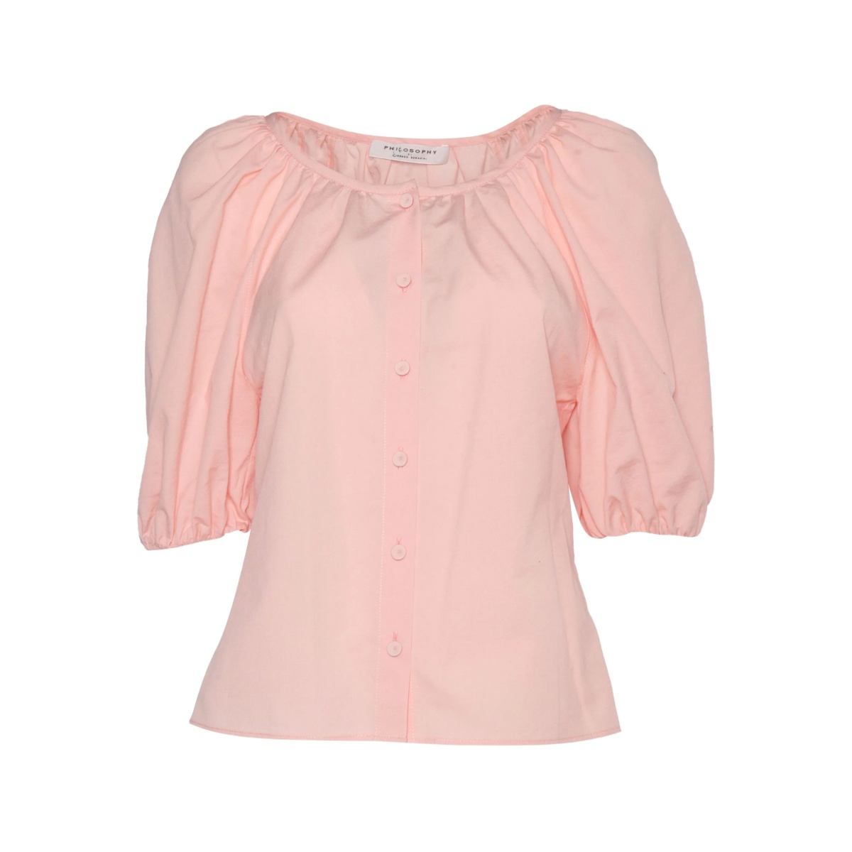 puff-sleeve buttoned blouse