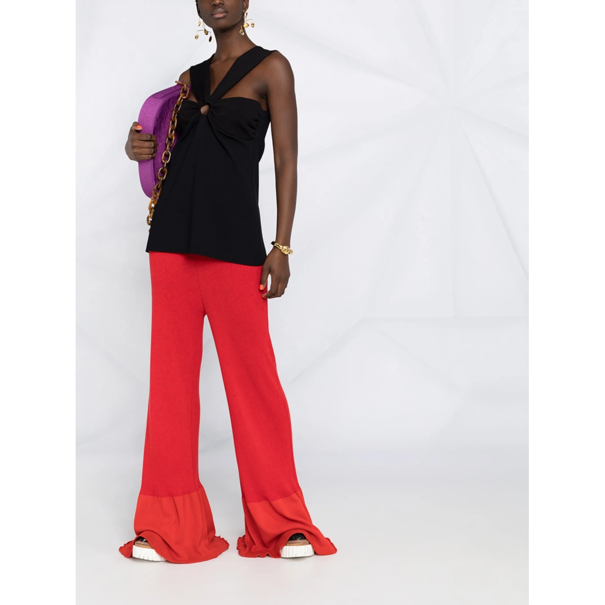rib-knit long-length trousers - Img 2