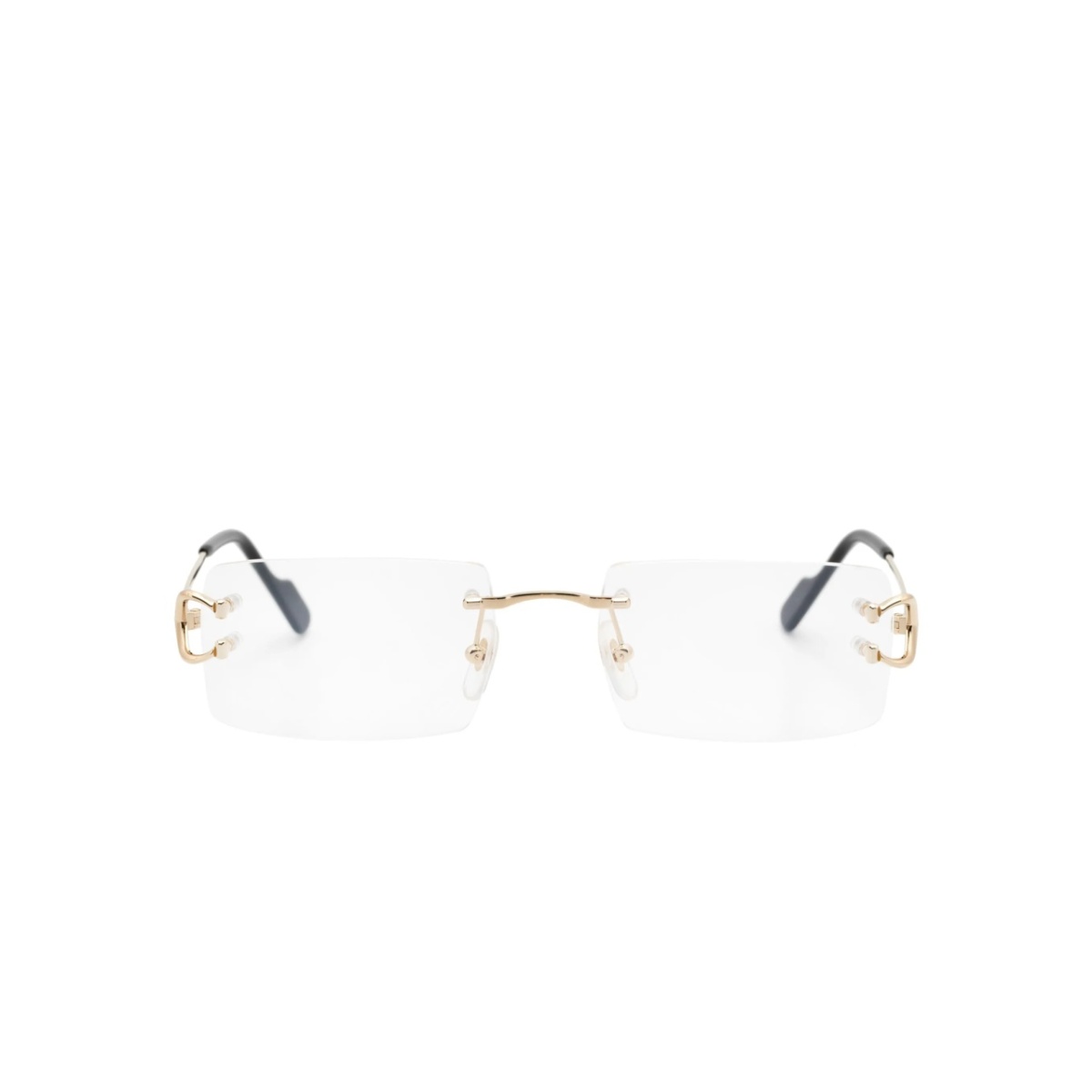 rimless rectangle-frame glasses