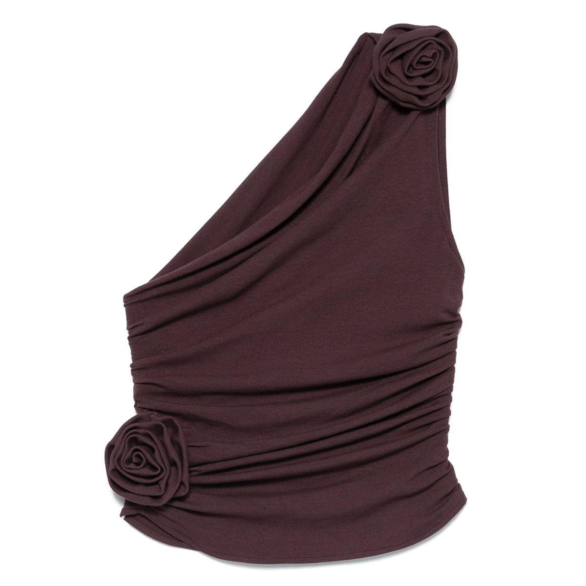 rose-embellished one-shoulder top