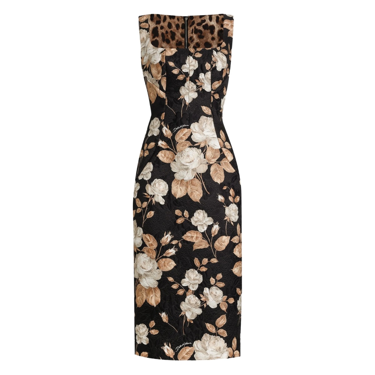 rose-print square-neck midi dress