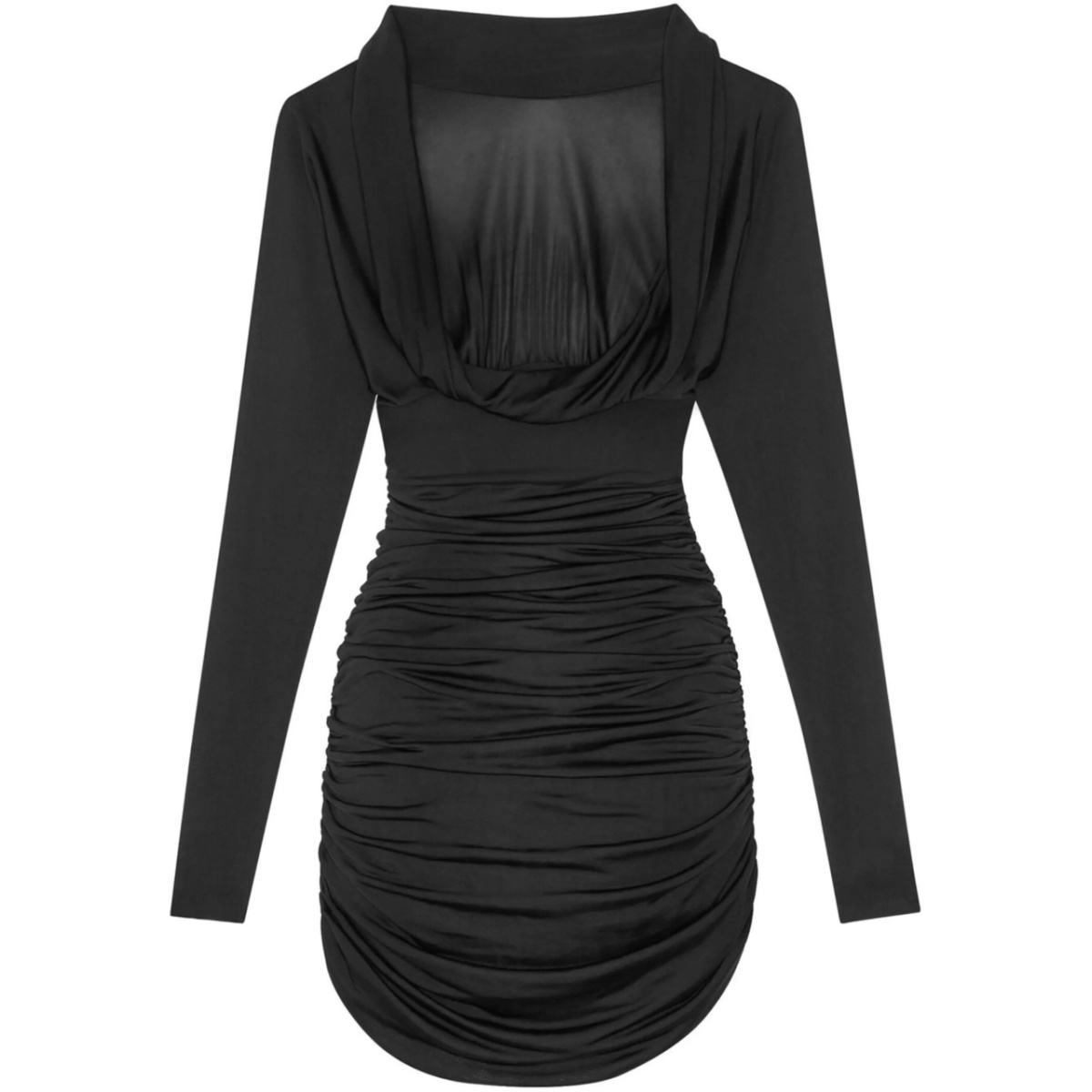 ruched curved-hem long-sleeve dress