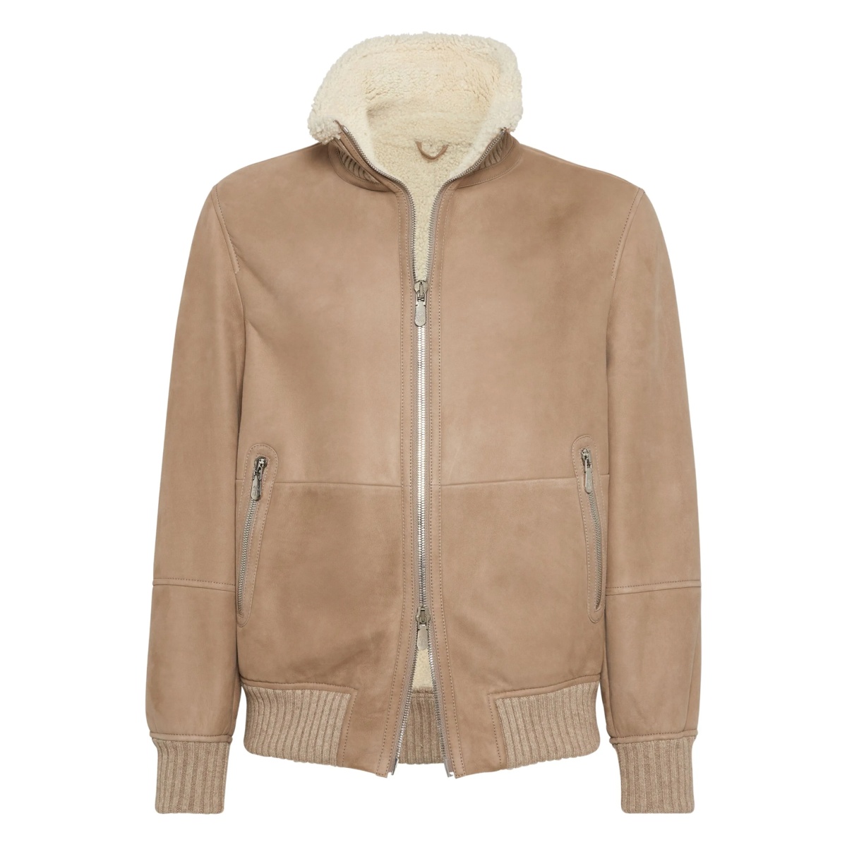 shearling-collared suede jacket