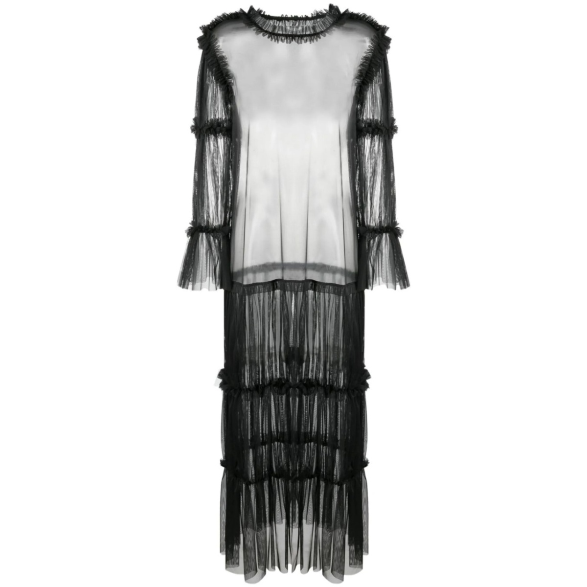 sheer long-length ruffle-trim blouse