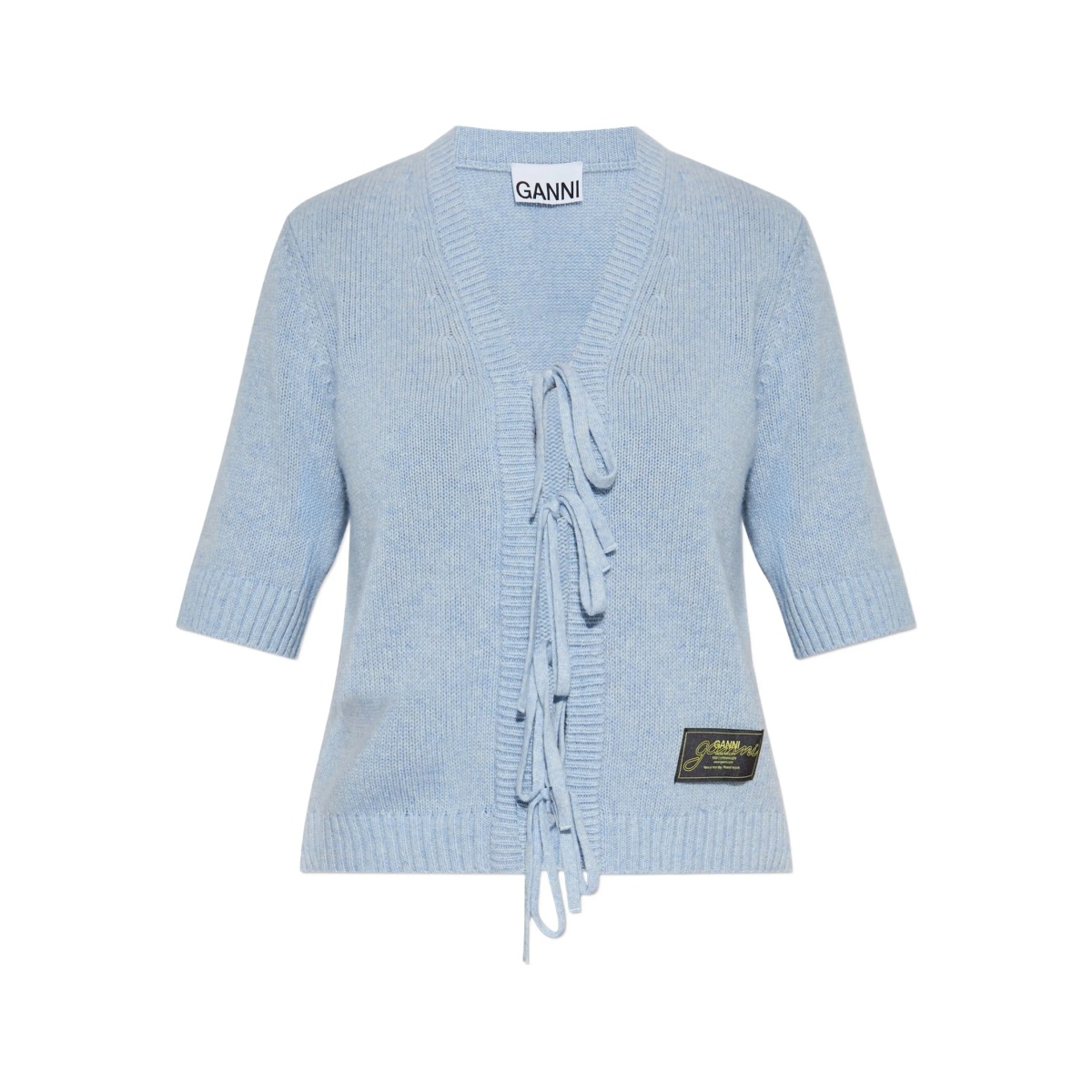 tie-fastening half-sleeved cardigan