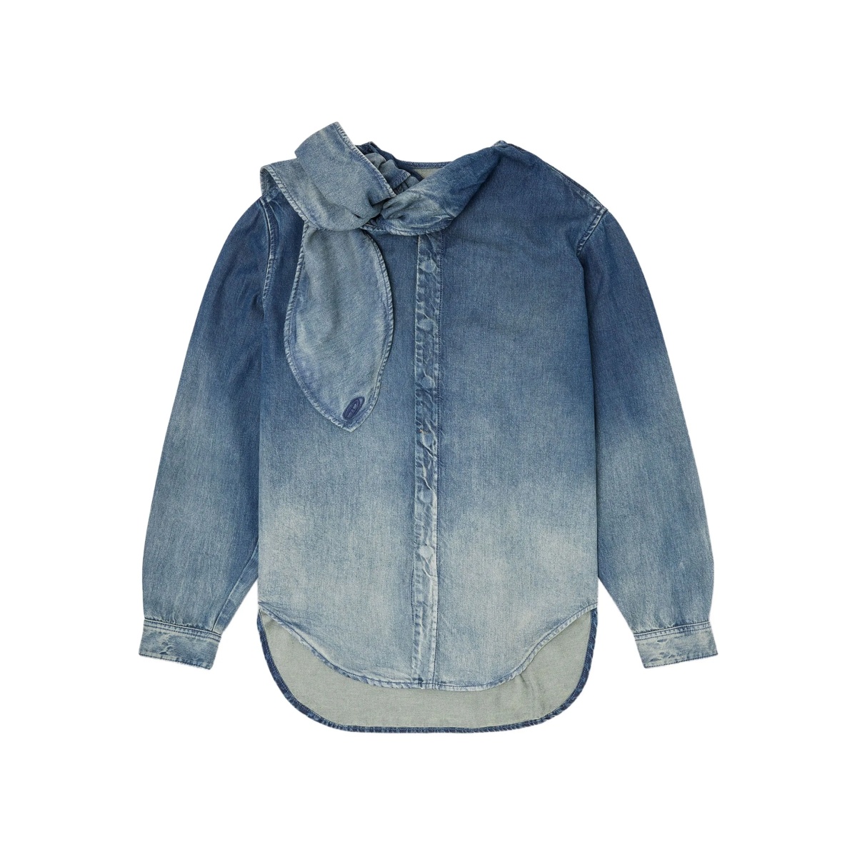 tie-neck denim blouse