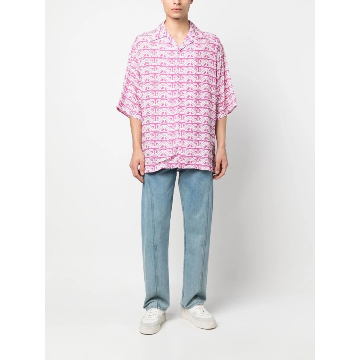wave printed bowling shirt - Img 2