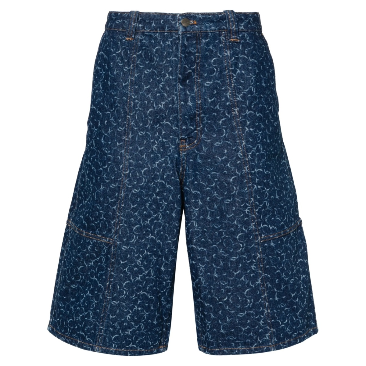 Abstract Daisy-print denim shorts
