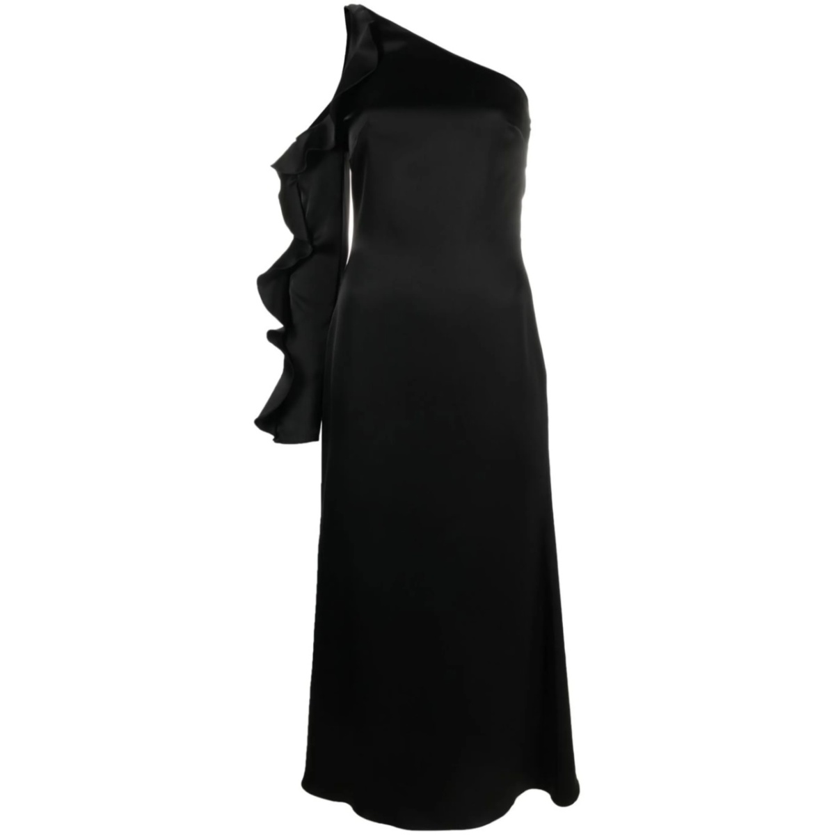 asymmetric ruffle-trim satin dress