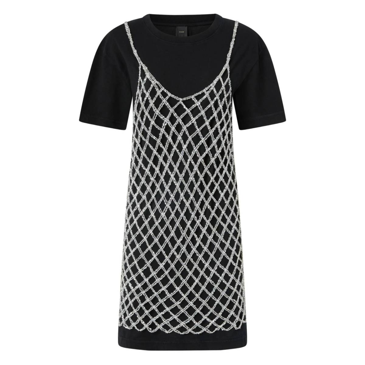 beaded mesh-overlay dress