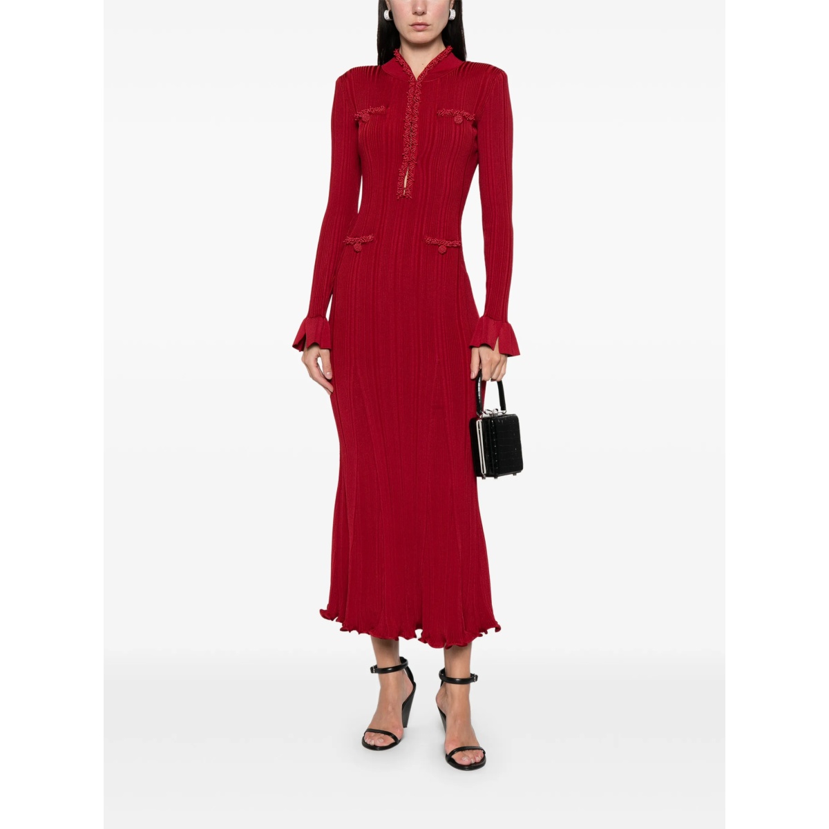 beaded-trim ribbed midi dress - Img 2