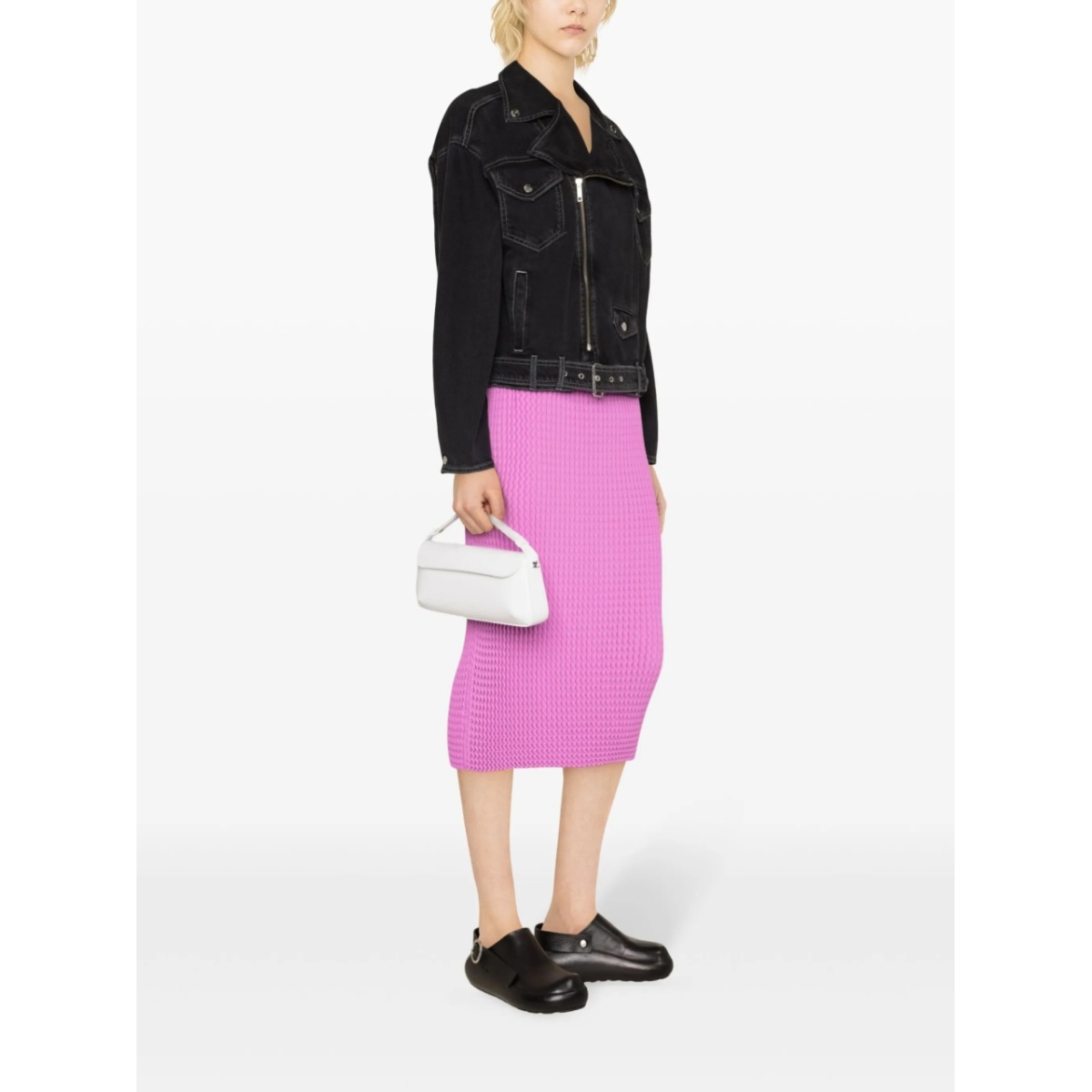 belted denim biker jacket - Img 4
