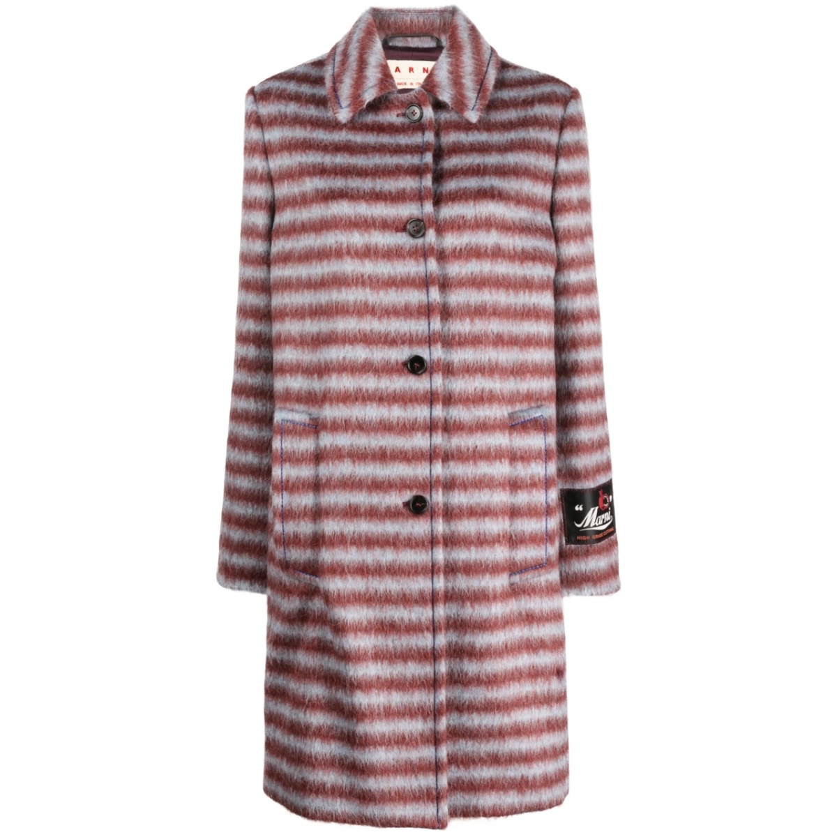 brushed striped single-breasted coat