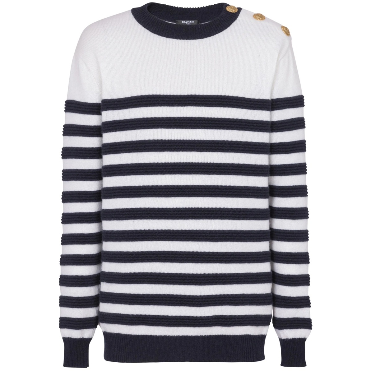 button-detail striped cashmere jumper