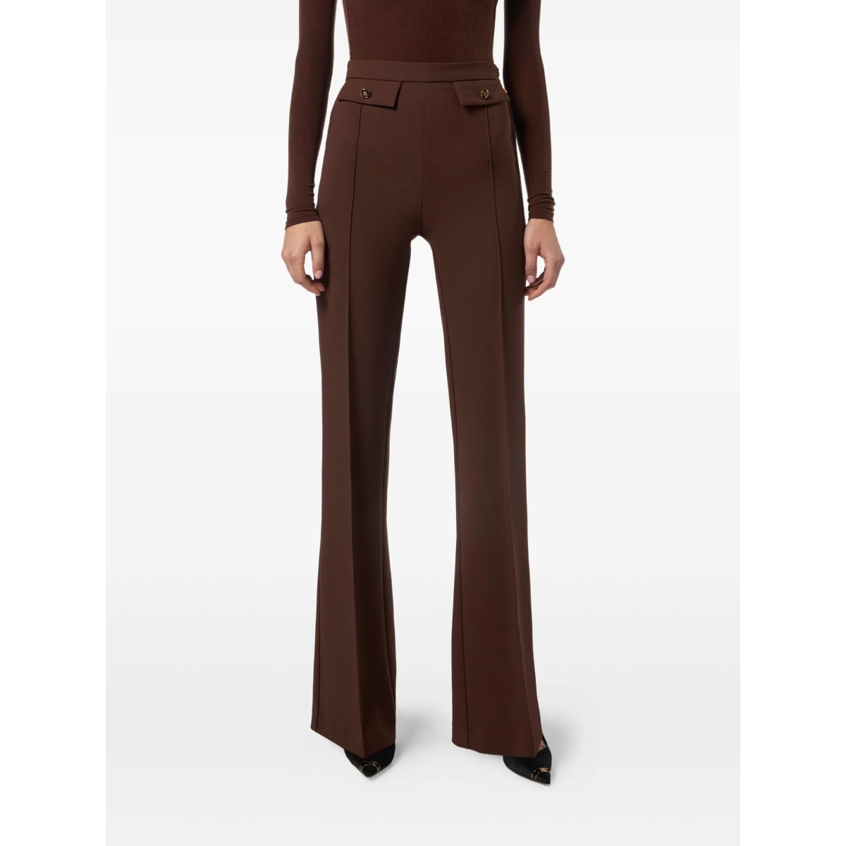 button-detailed flared trousers - Img 4
