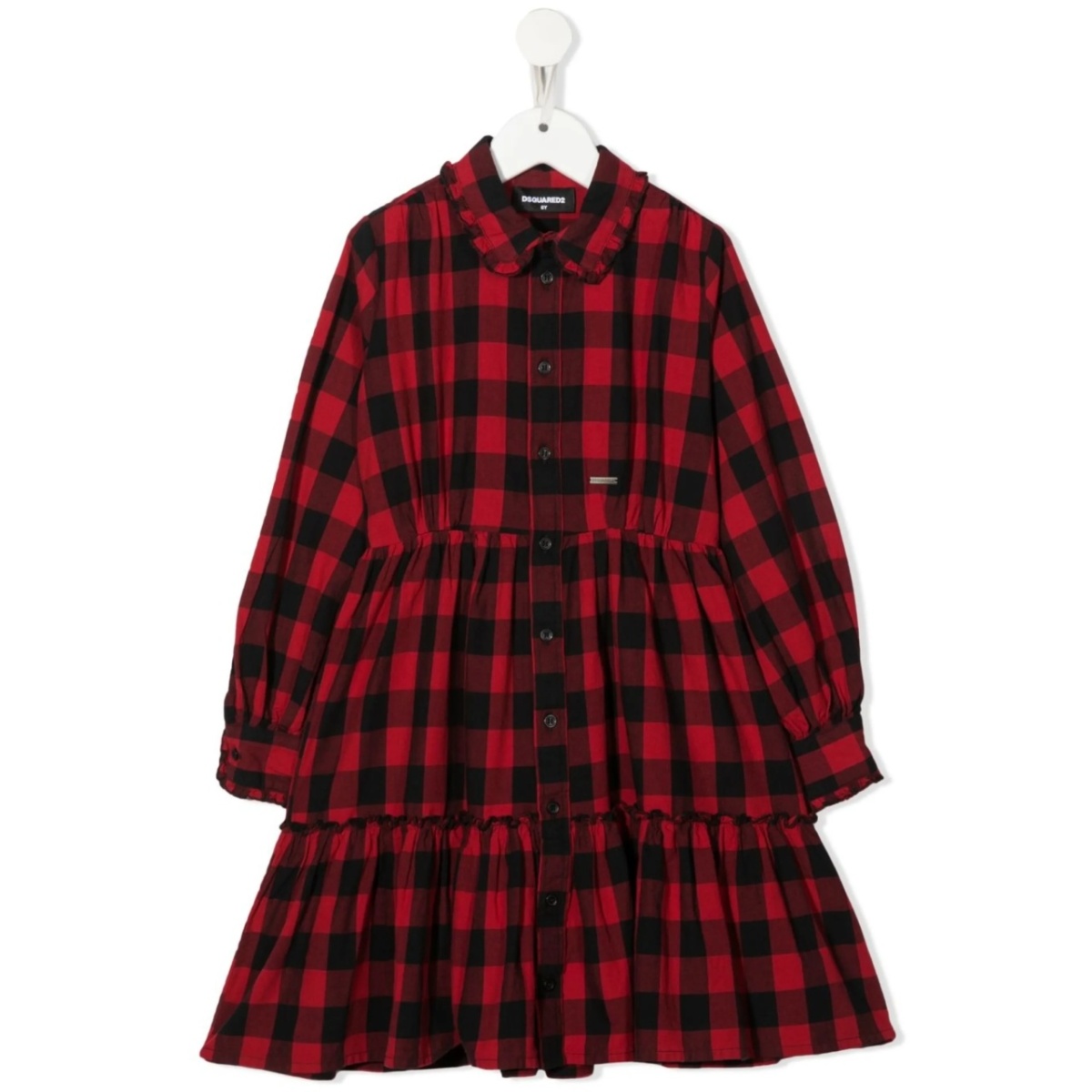 check-pattern long-sleeve dress