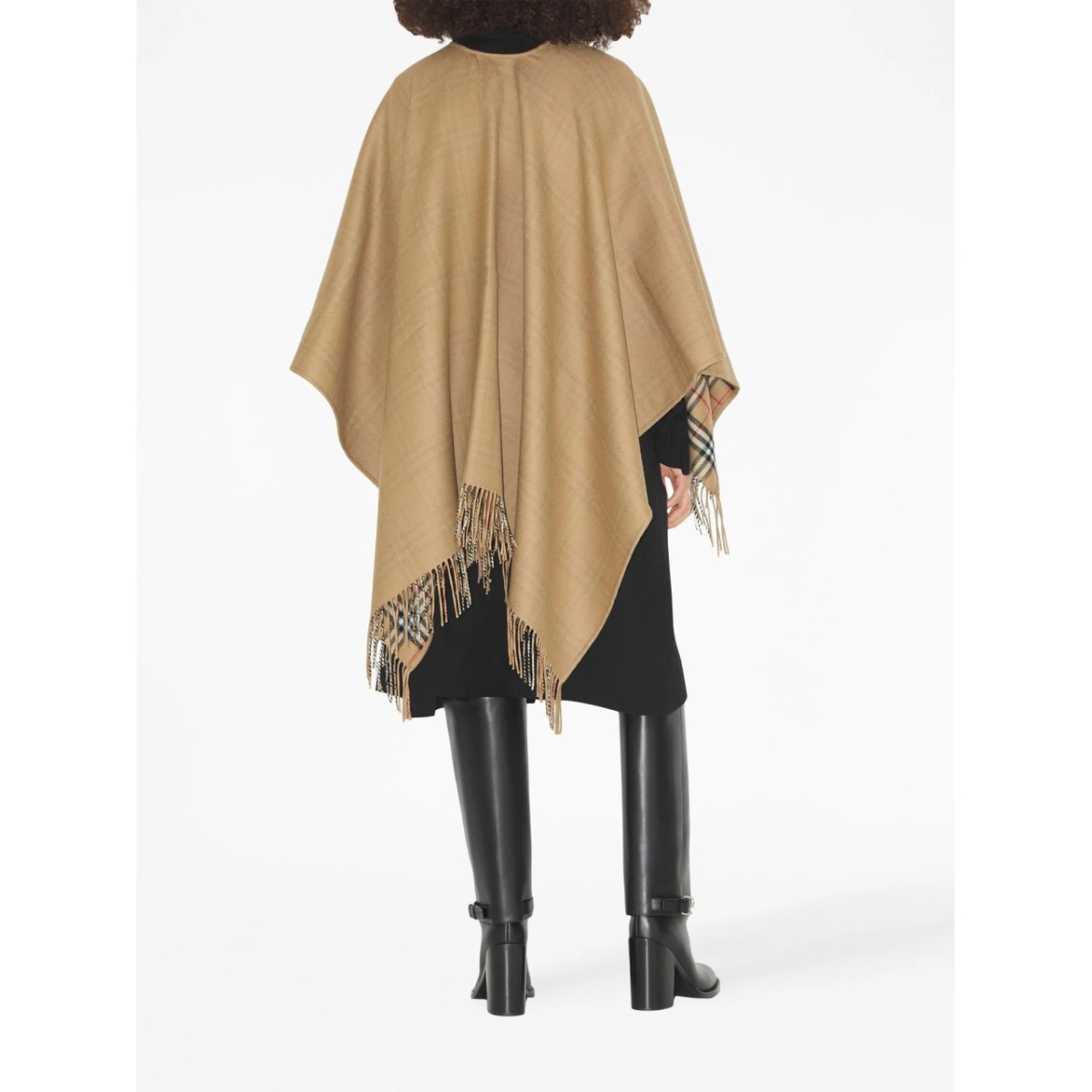 check-pattern reversible wool cape - Img 4