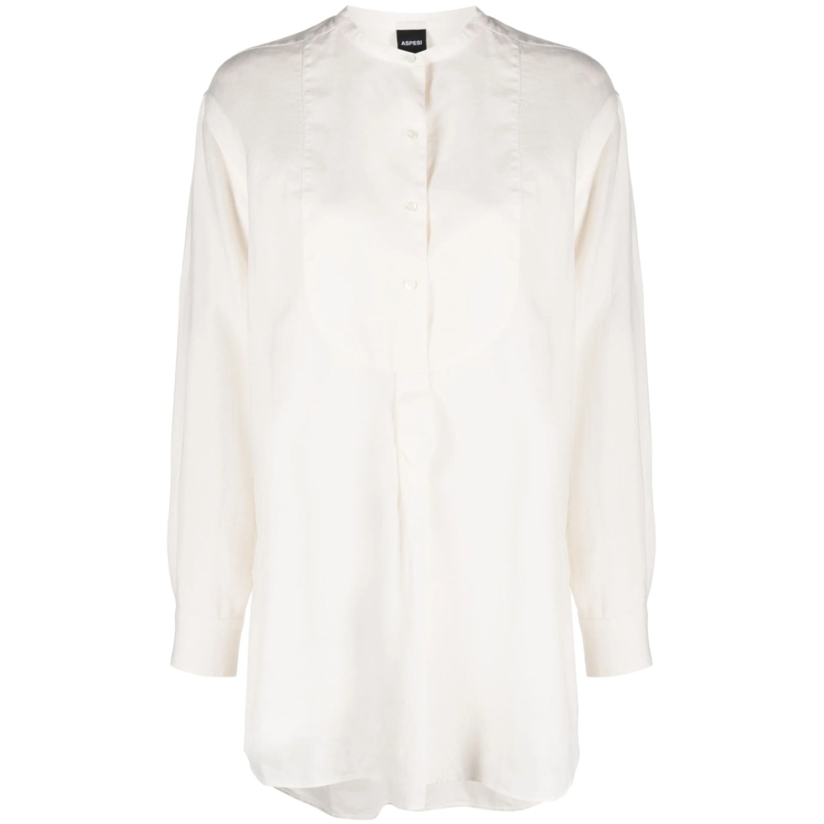 collarless linen bib shirt