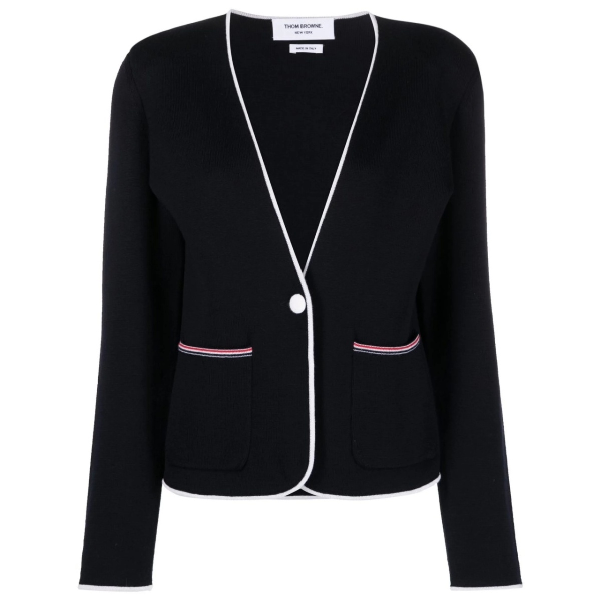 contrasting-trim collarless jacket