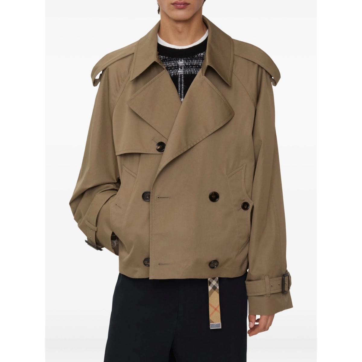 cropped gabardine trench-coat