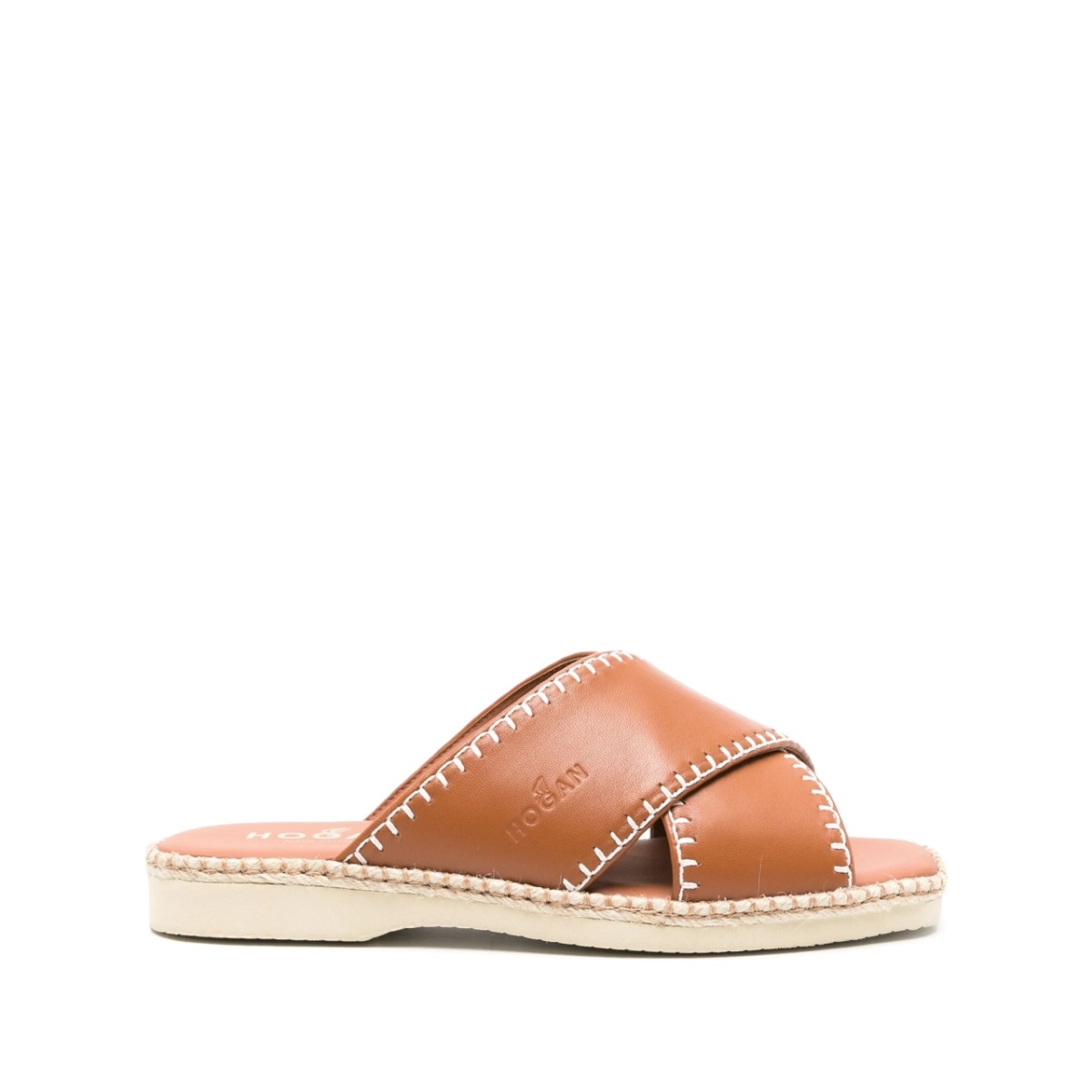 crossover-strap leather slides