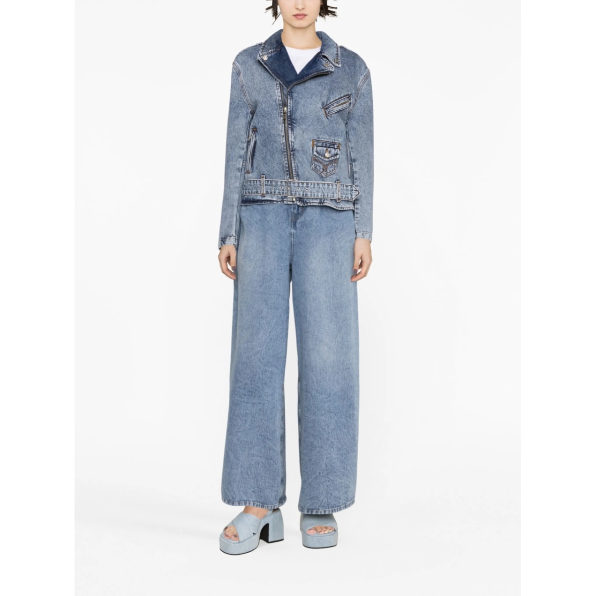 crystal-embellished denim biker jacket - Img 3