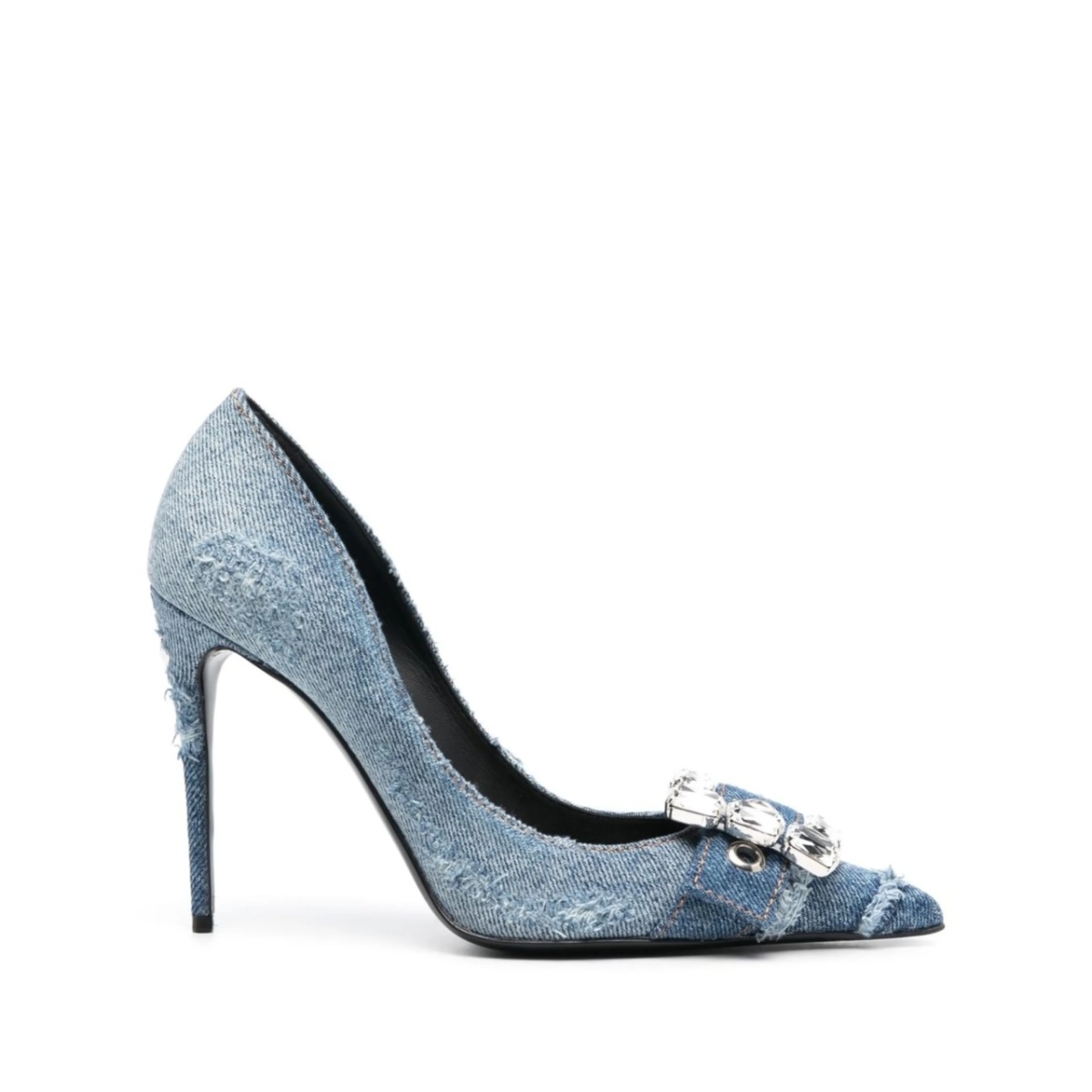 crystal-embellished denim pumps