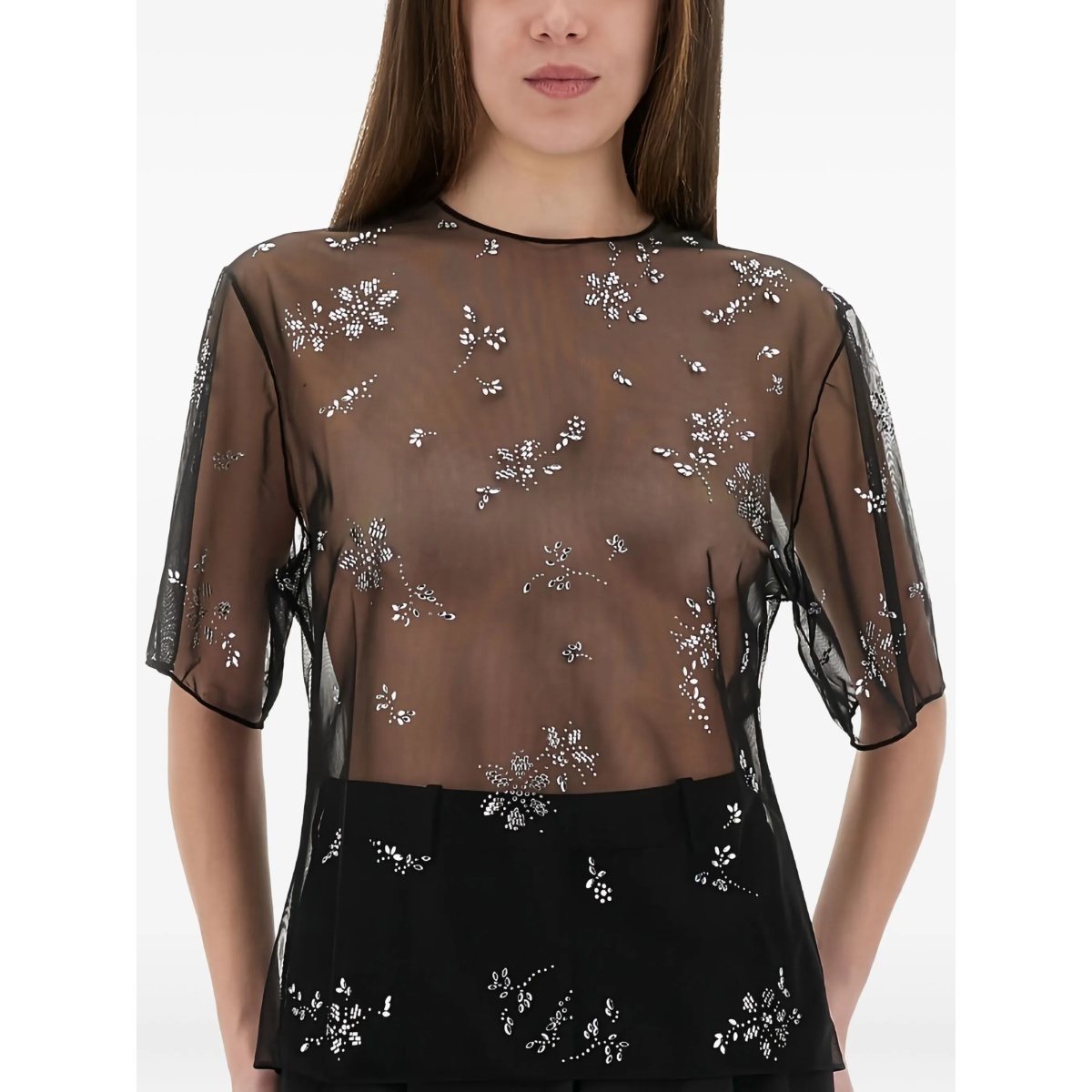 crystal-embellished sheer top