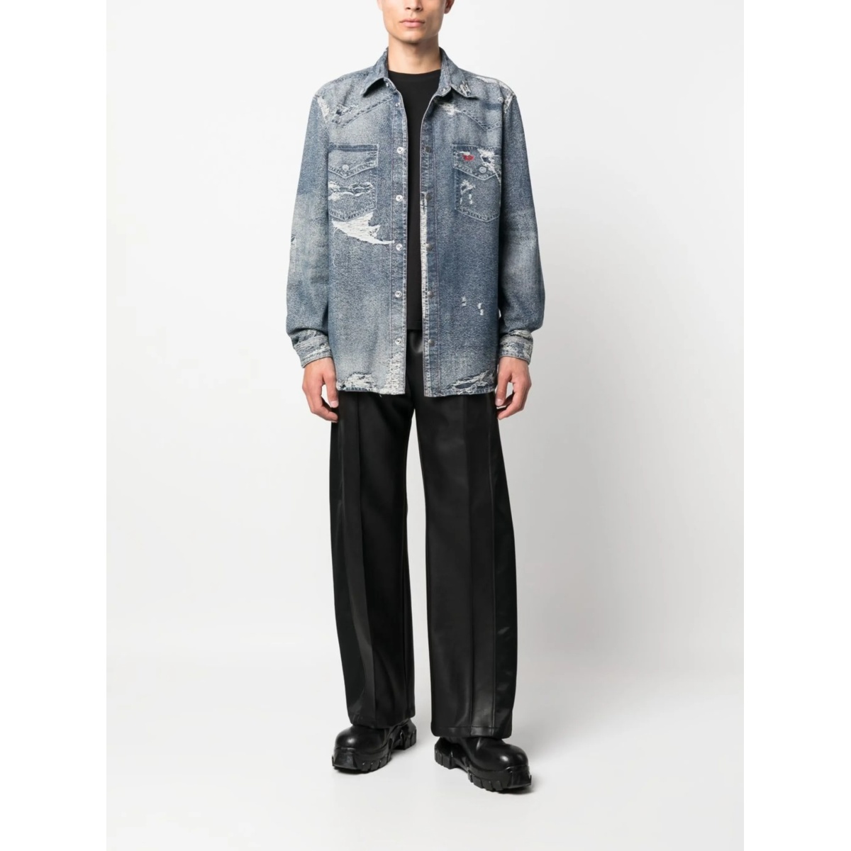 distressed long-sleeve denim shirt - Img 2