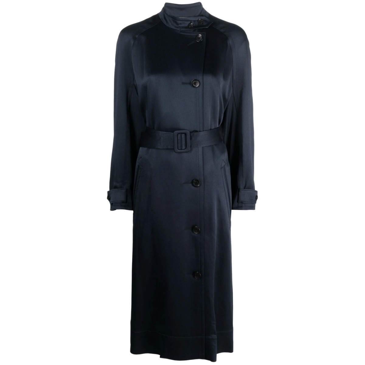 double-breasted belted satin coat