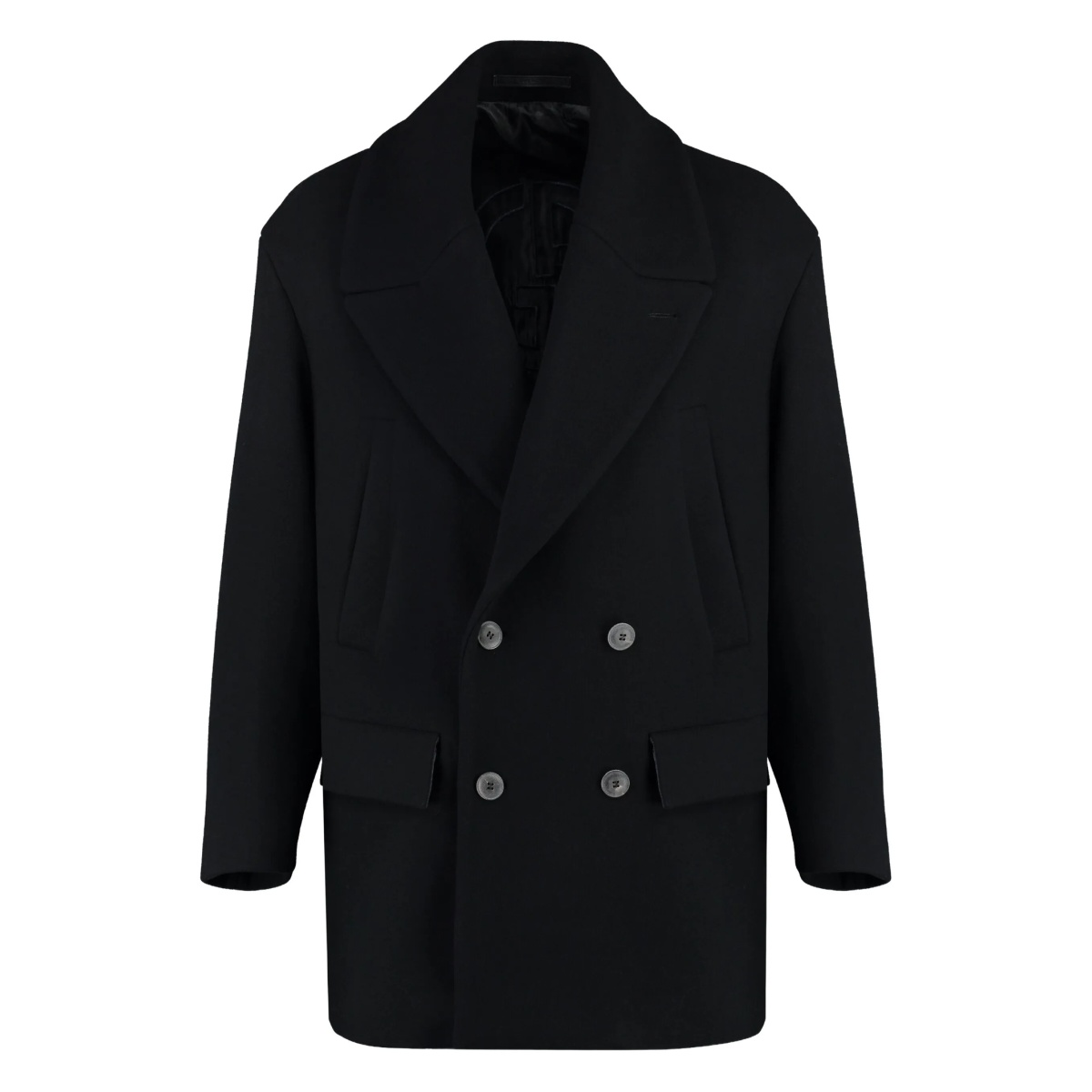 double-breasted notched-lapel coat