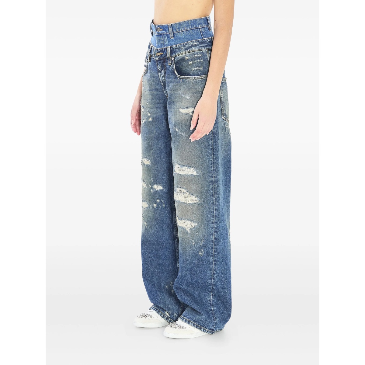 double-waist distressed jeans - Img 3