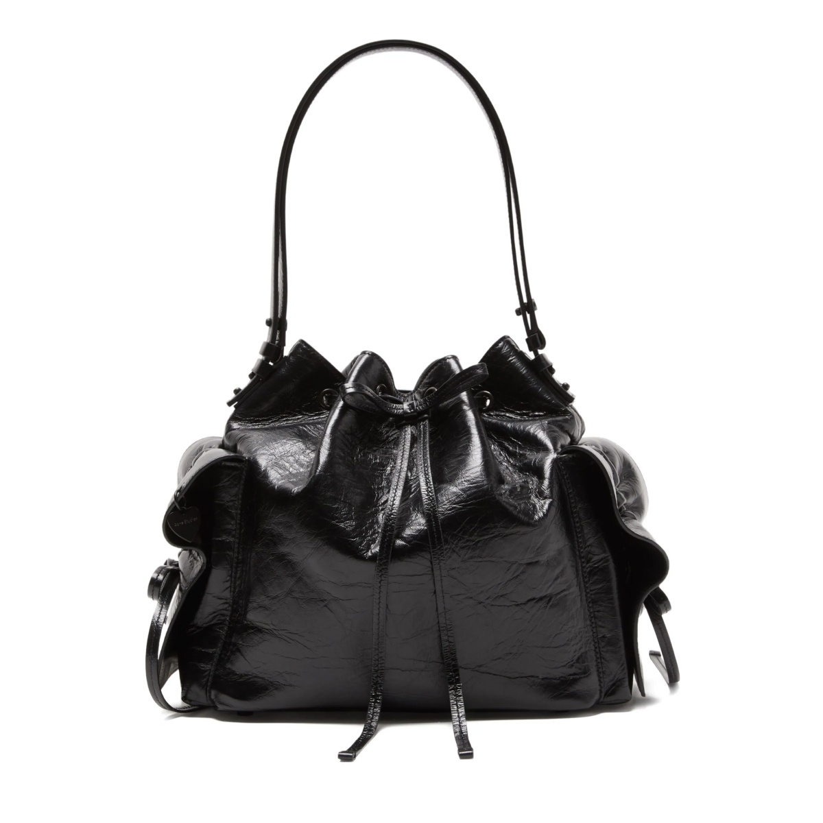 drawstring ruffled leather shoulder bag