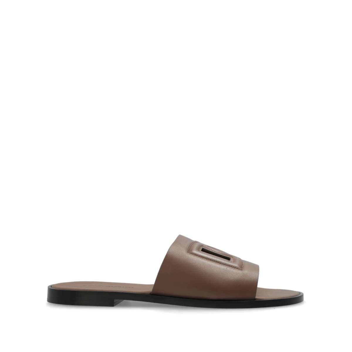embossed-logo leather slides