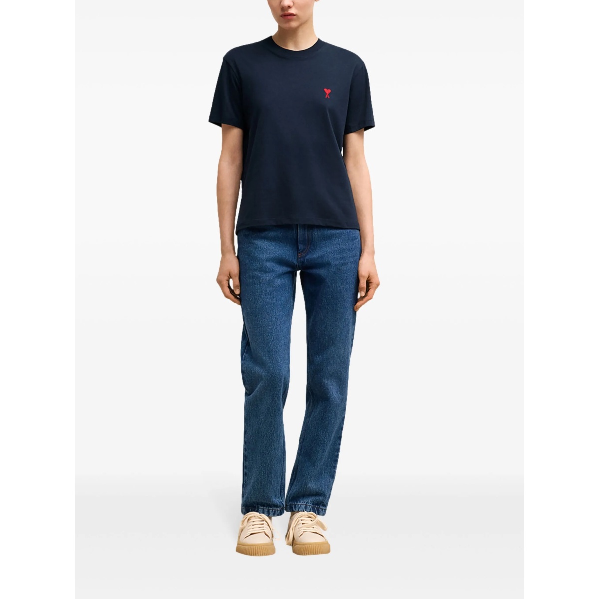 embroidered logo ribbed neck t-shirt - Img 3