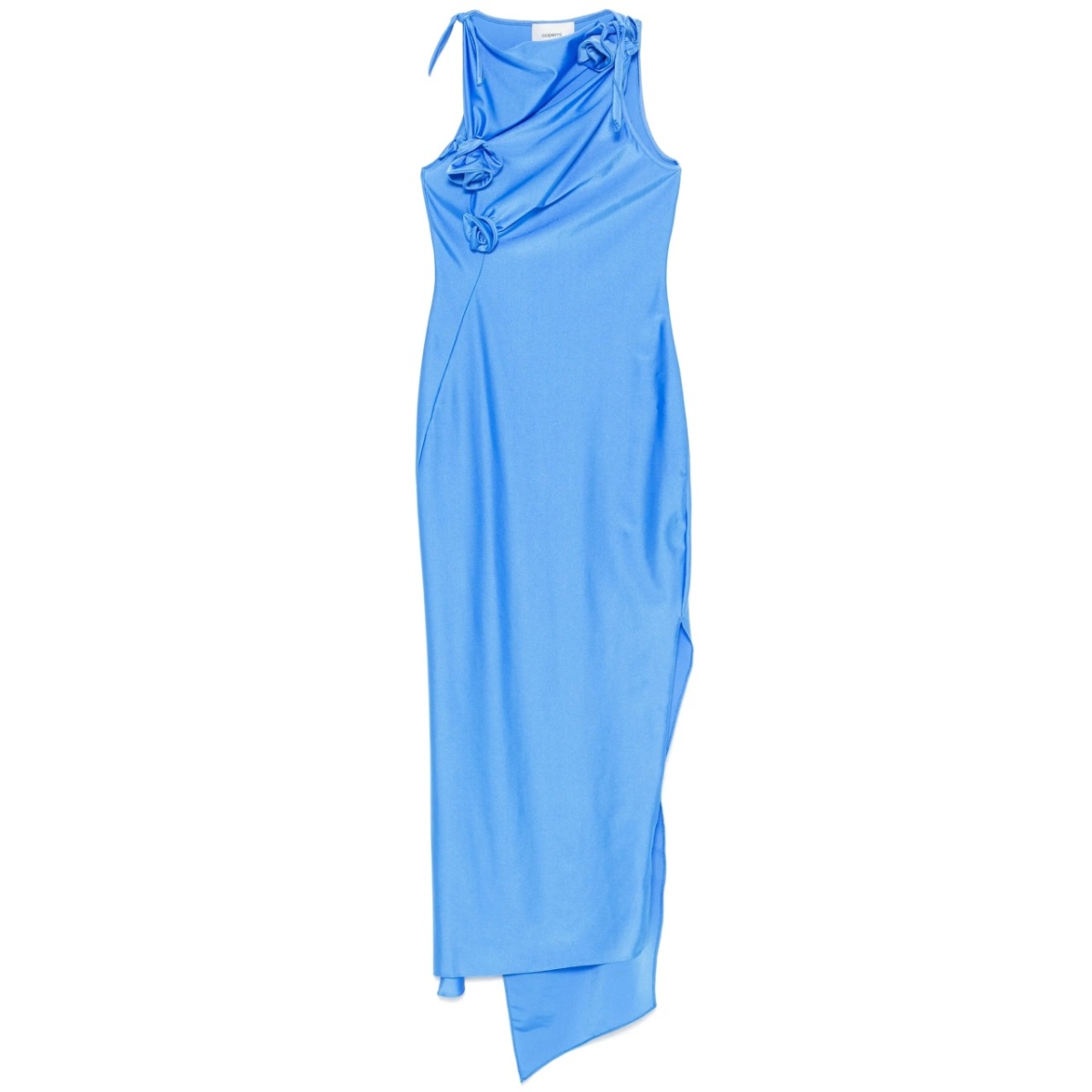 floral-appliqué asymmetric maxi dress
