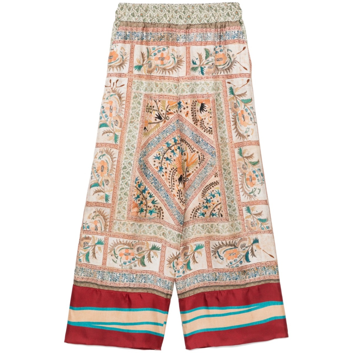 floral-print silk trousers