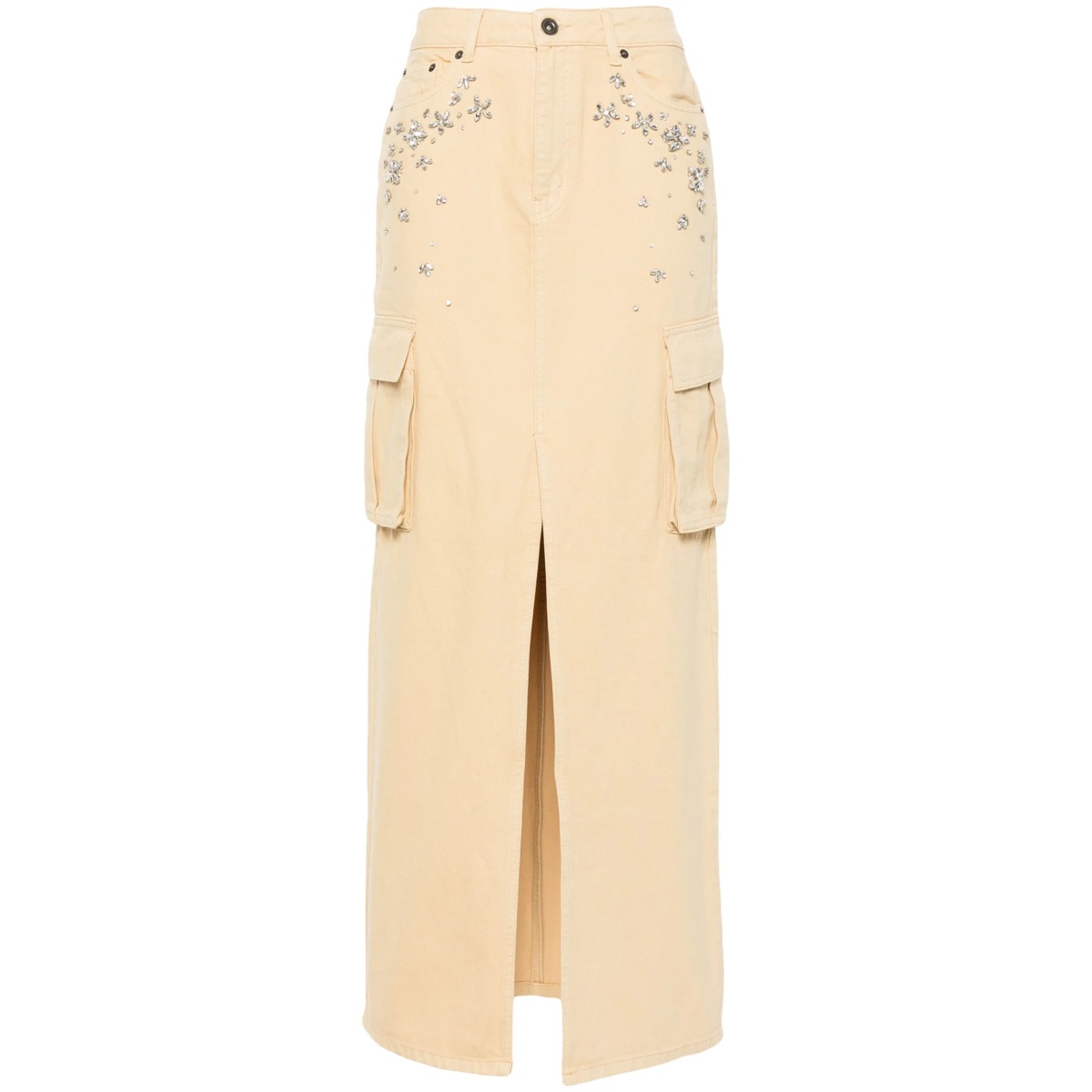 gem-embellished denim maxi skirt