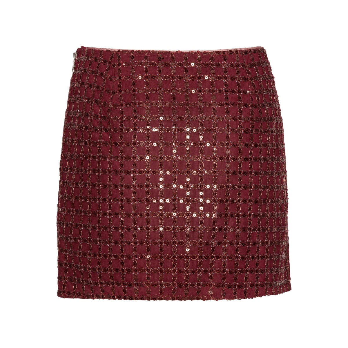 grid-pattern sequin-embellished mini skirt