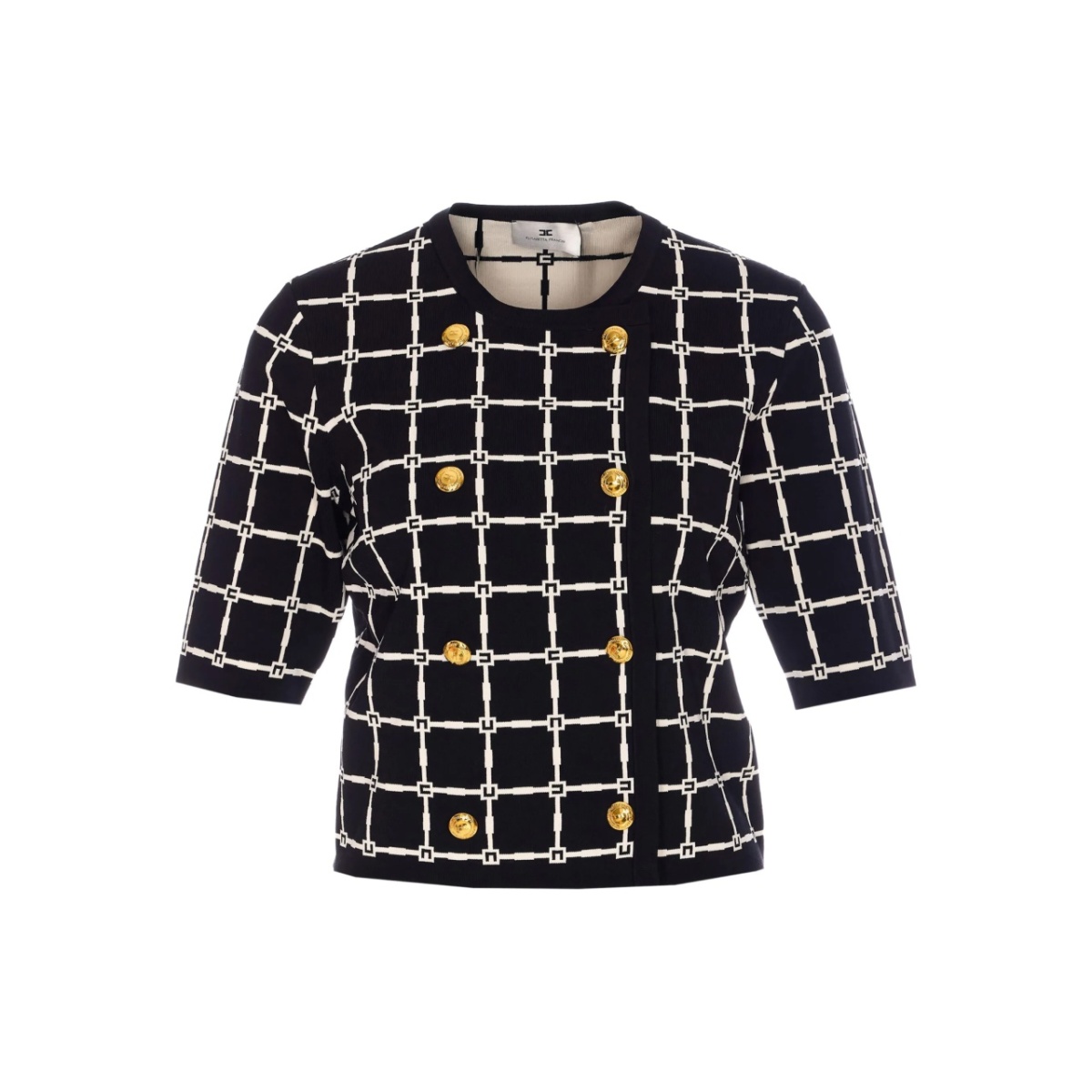 grid-patterned double-breasted top