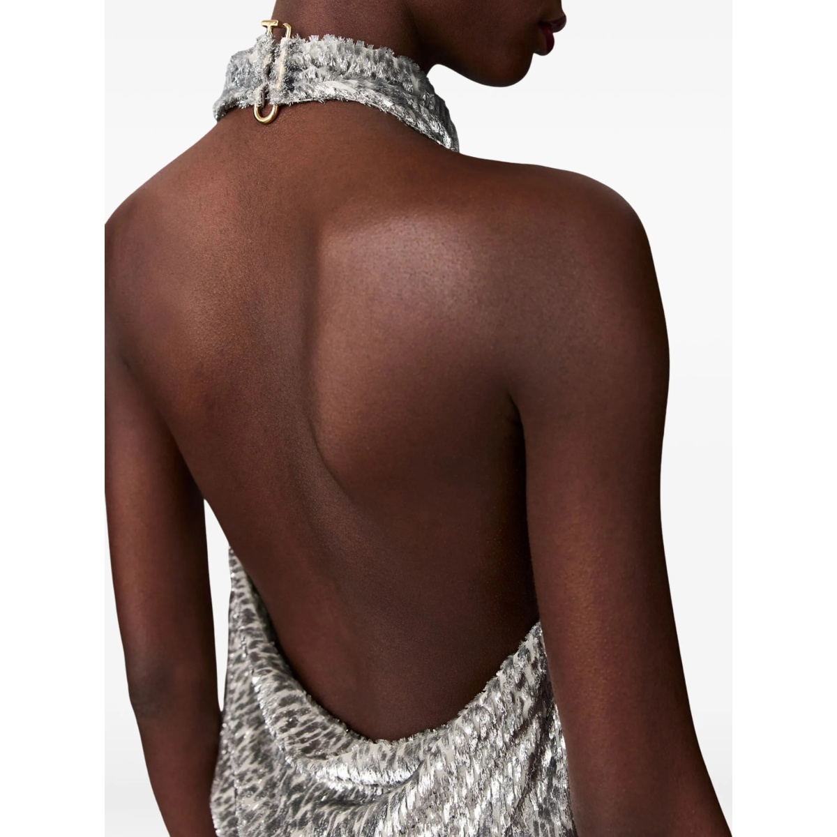 halterneck textured-velvet top - Img 5