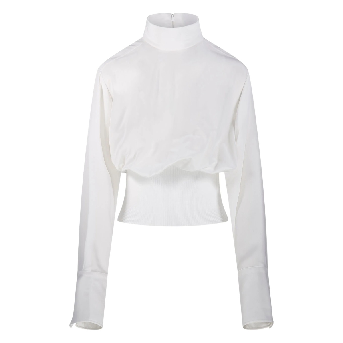 high-neck ribbed-waist top