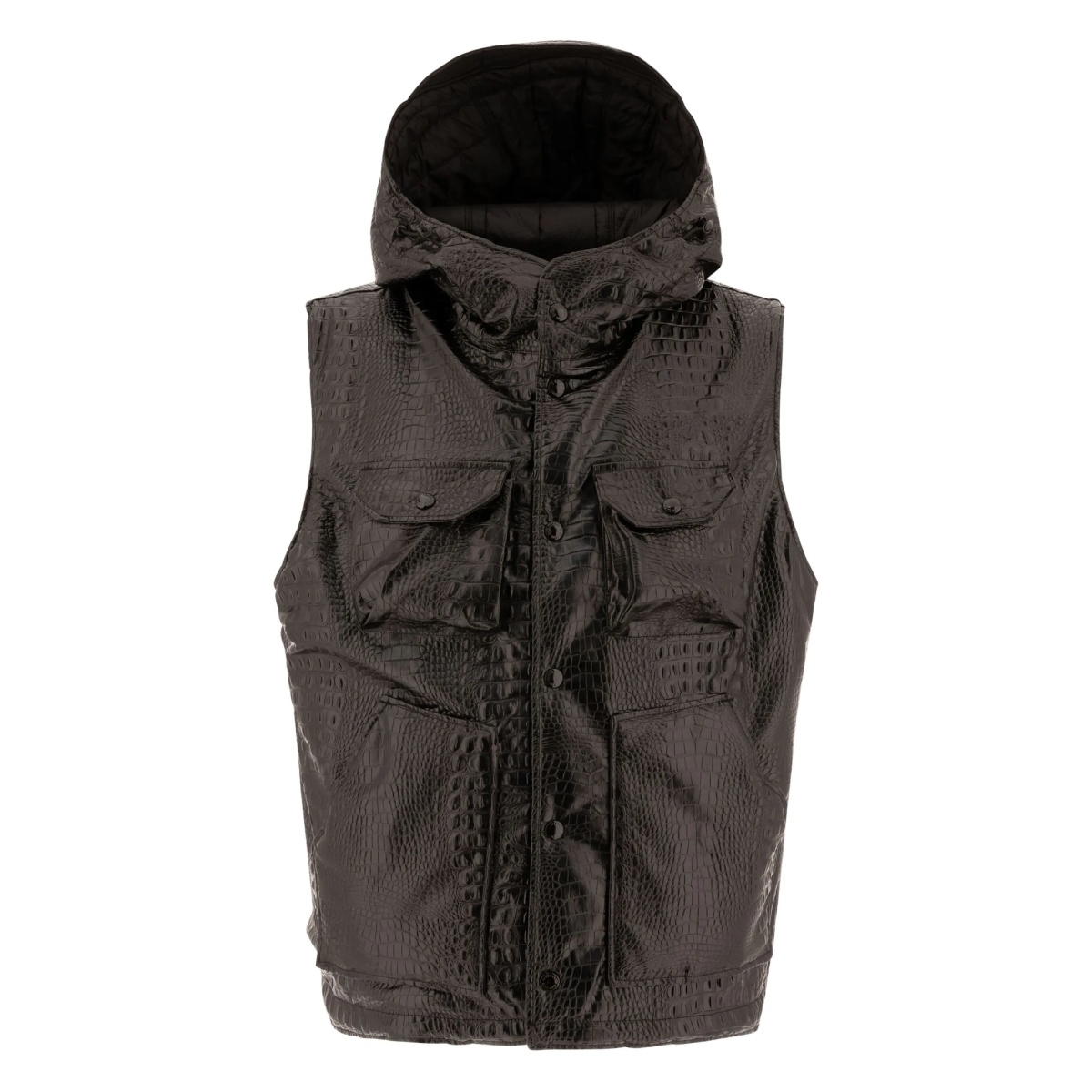 hooded crocodile-effect vest