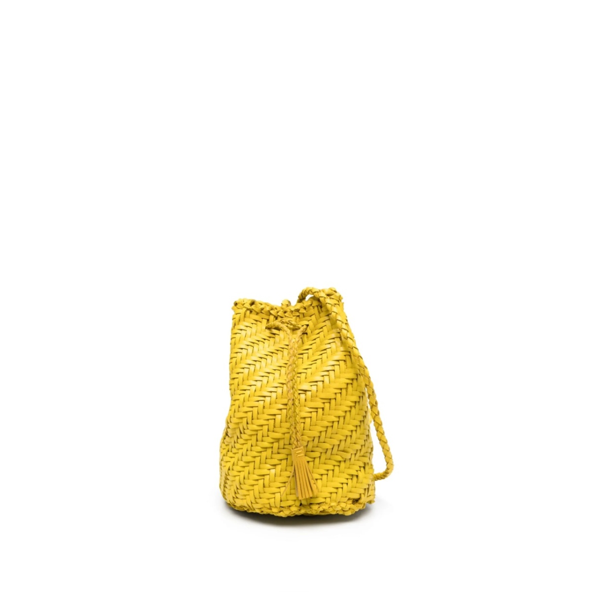 interwoven-design leather bucket bag