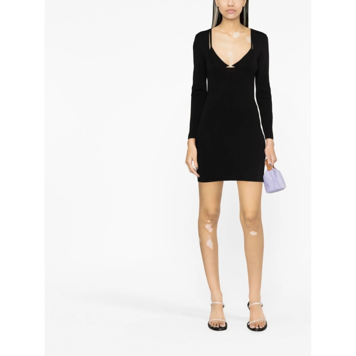 layered-neckline detail dress - Img 2
