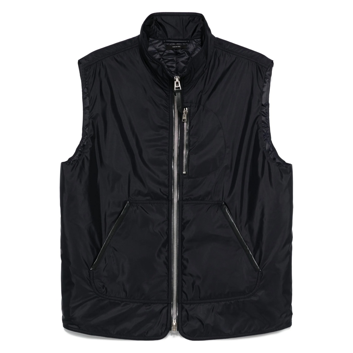 leather-trimmed zip-front vest