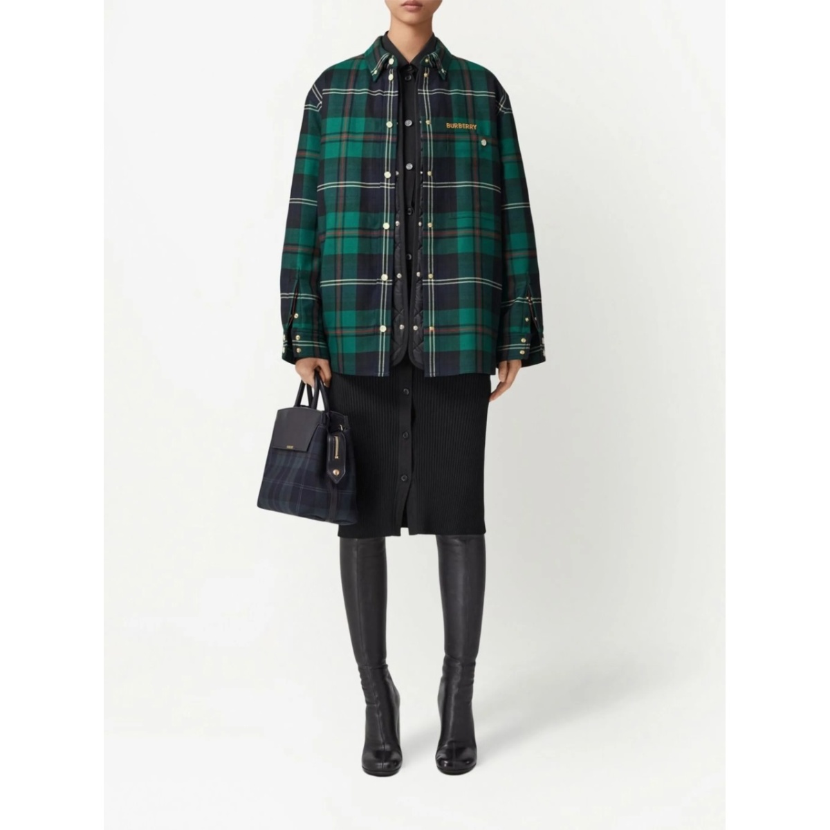 logo-embroidered check overshirt - Img 2