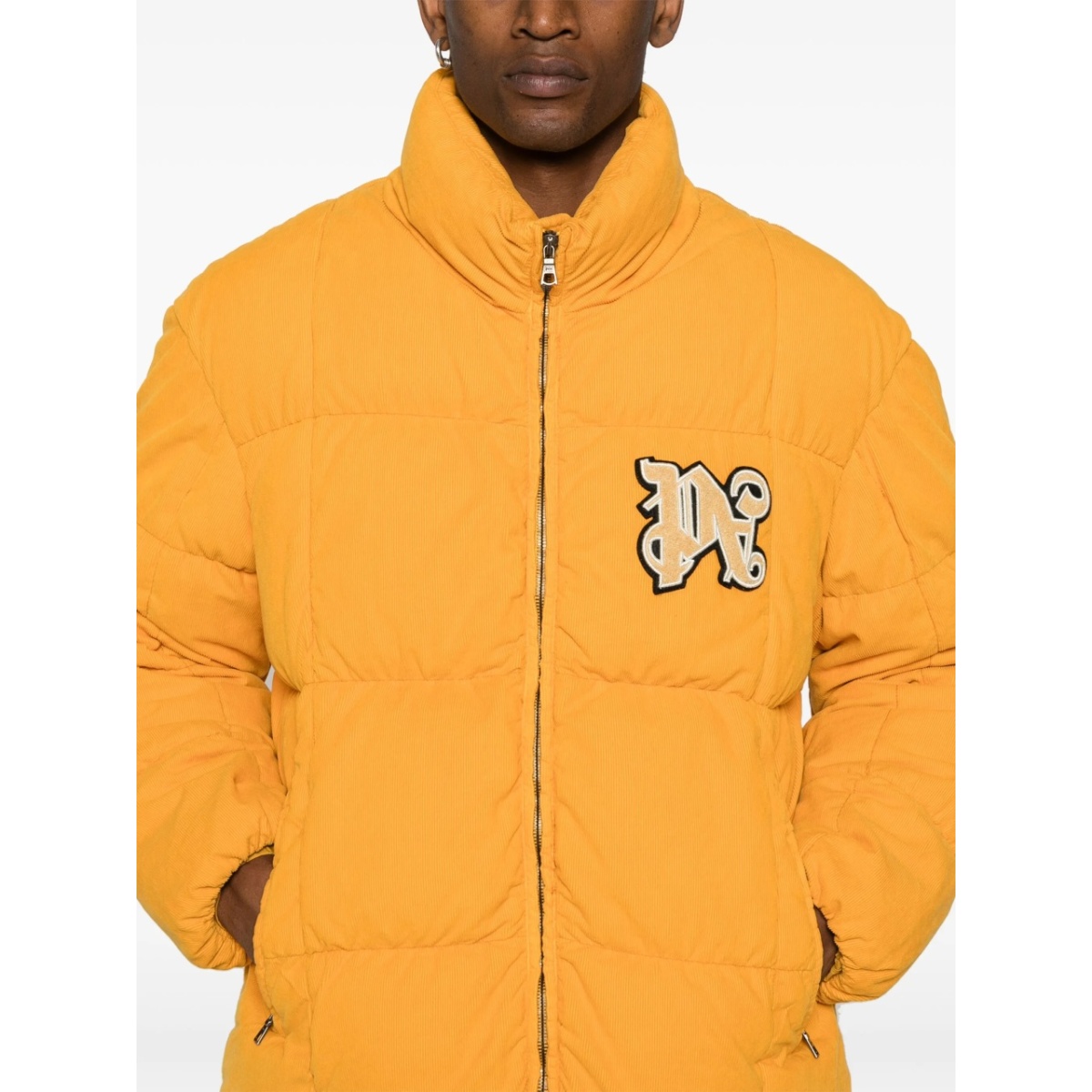 logo-patch corduroy down jacket - Img 5
